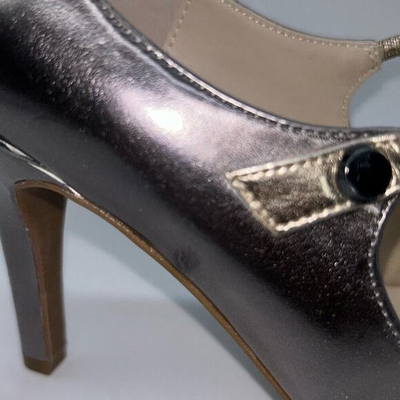 Alfani‎ Step N Flex Heels Womens 10M Dark Pewter Gold Straps Siennahp Pumps NEW - Picture 7 of 15